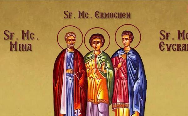 Sfinţii Mucenici Mina, Ermoghen şi Eugraf sunt prăznuiţi pe 10 decembrie