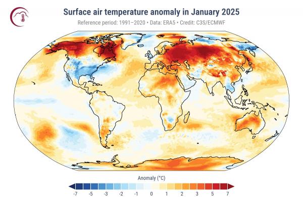 Ianuarie 2025, cea mai caldă lună ianuarie măsurată vreodată oriunde în lume