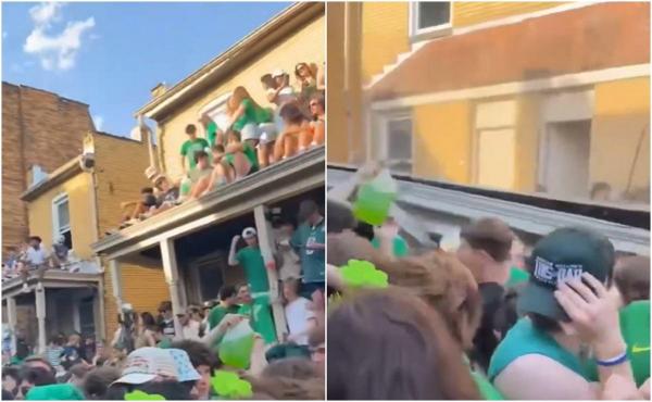 Momentul în care un acoperiș pe care se aflau zeci de tineri se prăbușete sub greutatea lor