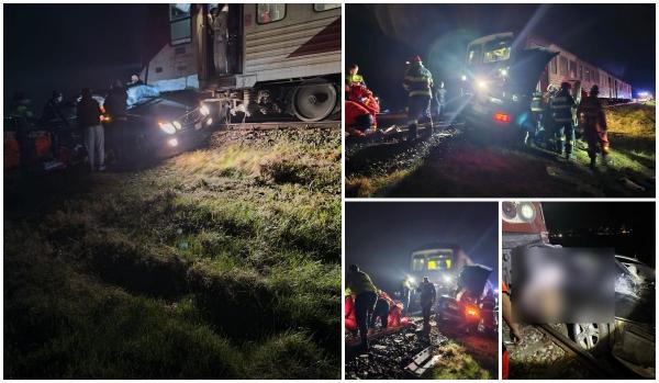 Trei persoane au rămas încarcerate, după ce un autoturism a fost lovit în plin de un tren, în Iași