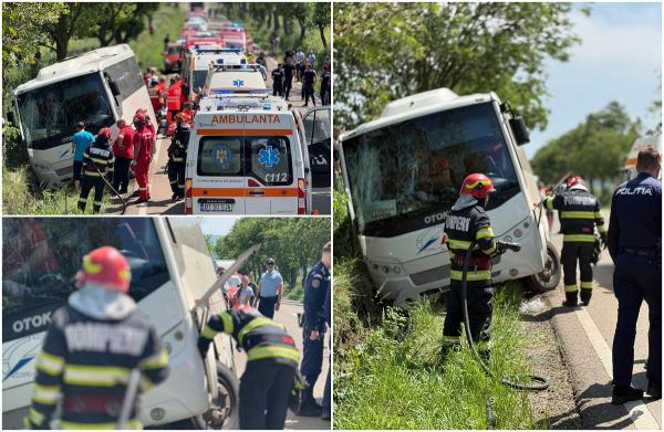Un autocar s-a răsturnat pe DN 29, în Botoșani. A fost activat Planul Roşu de Intervenţie