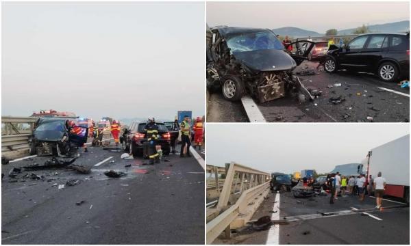 Şase victime, între care doi copii, după un accident cumplit pe A1 Sibiu - Deva, la Simeria. Traficul, blocat
