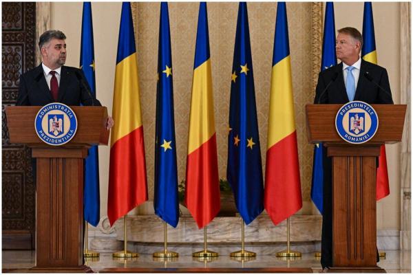 Klaus Iohannis și Marcel Ciolacu la o conferință de presă la Palatul Cotroceni, iunie 2023