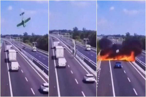 Momentul în care avionul în care au murit cei 2 soți se brăbușește ca o ghiulea pe autostrada din Italia