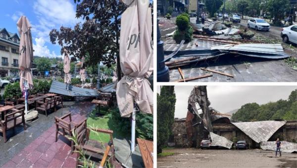 Prăpăd în Sinaia după o furtună de 15 min: DN 1 a fost blocat, o parte din oraş e fără curent