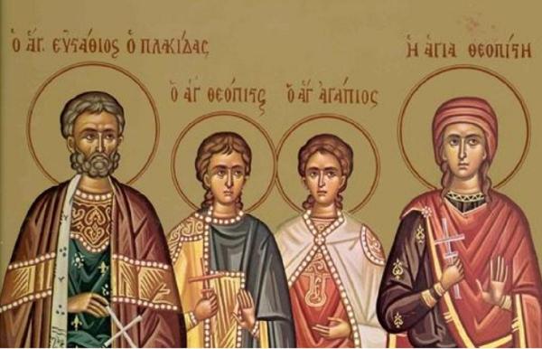 Sfinţii Eustatie, Teopista, Agapie şi Teopist sunt prăznuiţi pe 20 septembrie