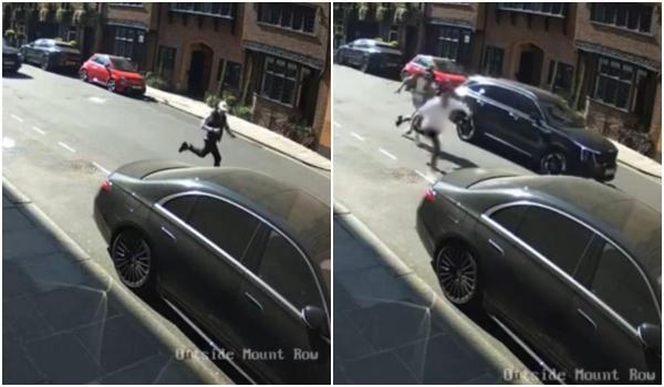 Momentul în care un șofer își urmărește hoții după ce i-au smuls ceasul de 65.000 de lire, în plină zi