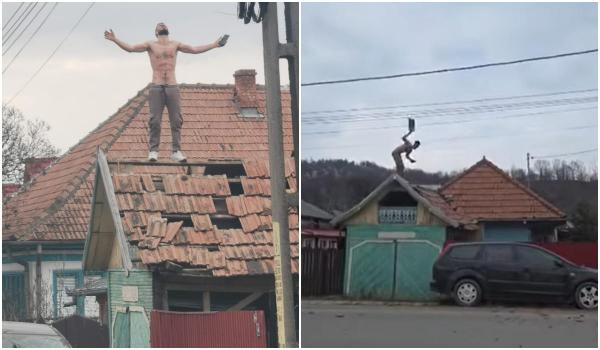 Supărat pe viaţă s-a urcat pe acoperiş şi a aruncat cu ţigle în poliţişti. Apoi a cerut dedicaţii cu manele