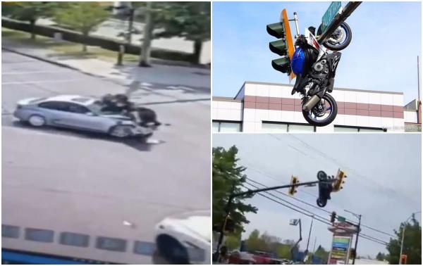 "N-am mai văzut niciodată așa ceva". O motocicletă aruncată pe semafor, după un accident dramatic în Canada