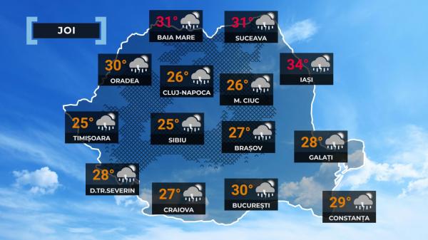 Vremea de mâine 2 iulie. Ploi torențiale, vijelii, grindină și rafale de peste 80 km/h