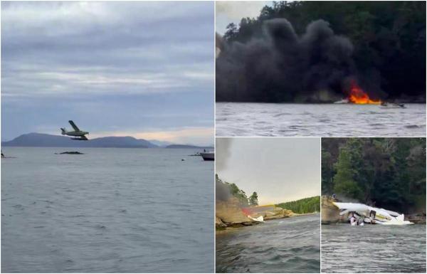 Momentul în care un hidroavion cu 11 persoane la bord se prăbuşeşte şi ia foc, în Washington