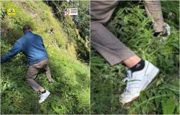 Turist străin, ajutat de salvamontişti, după ce a urcat pe masivul Bucegi îmbrăcat de stradă şi cu bagaje