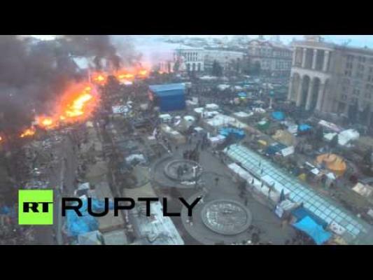 Imagine apocaliptică! Piaţa Independenţei din Kiev este devastată