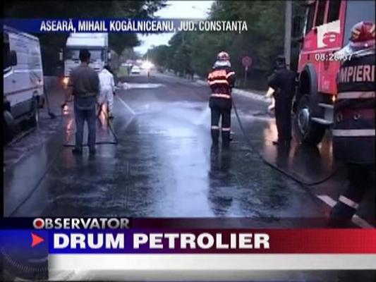 Cisterna cu petrol rasturnata pe sosea