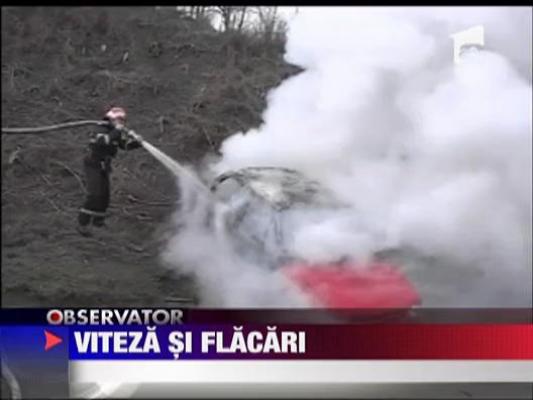 I-a luat foc masina, in mers, pe sosea