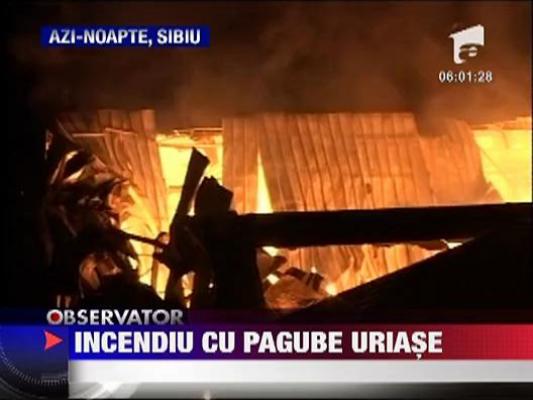 Incendiu devastator la un depozit de mobila din Sibiu