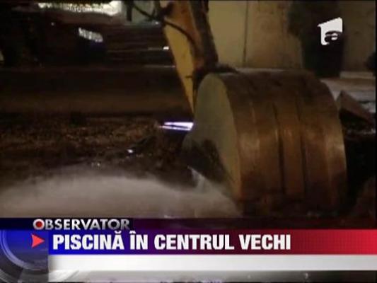 Dorel loveste la Bucuresti: O strada din Centru Vechi s-a transformat in piscina