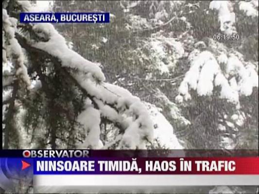 Ninsoare timida, haos in trafic