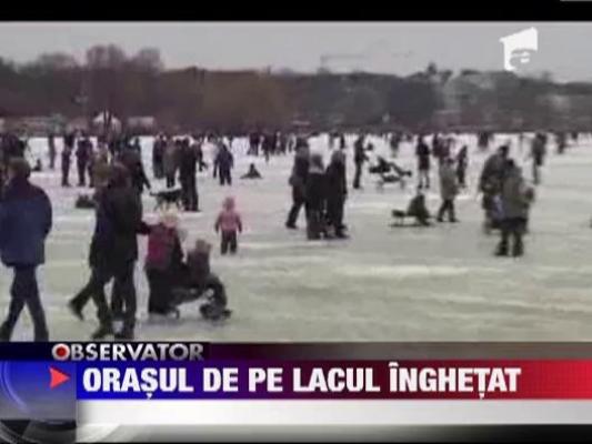 Gerul a inghetat lacul Alster din Hamburg!