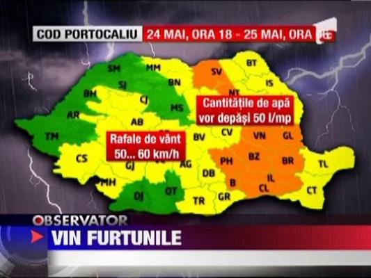 Cod portocaliu de vijelii si ploi torentiale in 11 judete si Bucuresti
