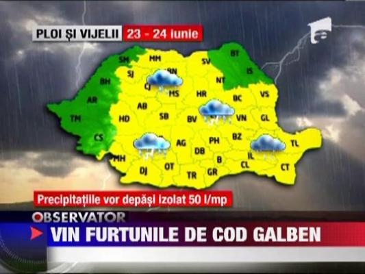 Cod galben de furtuni si vijelii in aproape toata tara