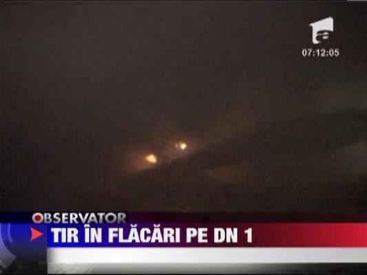 Accident grav in judetul Prahova: Un TIR  s-a rasturnat si a luat foc ‎