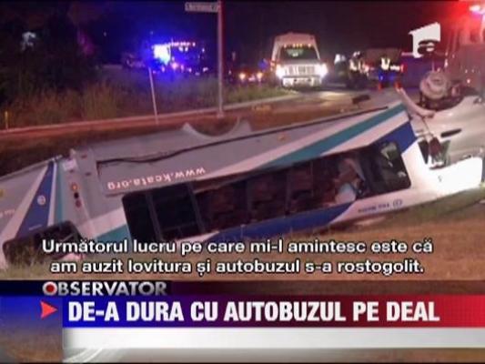 SUA: 16 oameni au scapat ca prin minune, dupa ce un autobuz s-a rasturnat de pe un deal