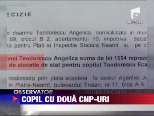 Neamt: Un copil care a avut doua CNP-uri a primit doua alocatii, timp de cinci ani