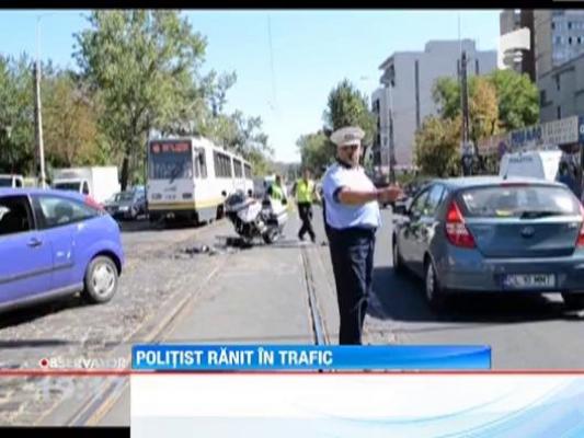 Politist de la Rutiera din Bucuresti, la un pas sa fie strivit de o masina