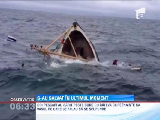 Doi barbati s-au salvat in ultimul moment de pe un pescador care s-a scufundat in Marea Irlandei