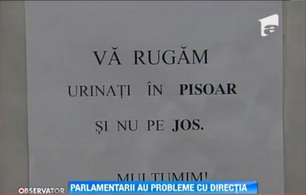 Femeile de serviciu din Parlament au recurs la afise in toalete pentru a se pastra curatenia