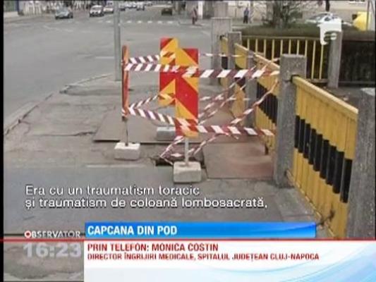 UPDATE! O batrana a cazut intr-o groapa aparuta pe un pod ce traverseaza Somesul