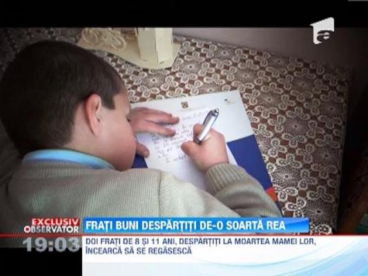 EXCLUSIV!!! Doi frati de opt si 11 ani, despartiti la moartea mamei lor, incearca sa se regasesca