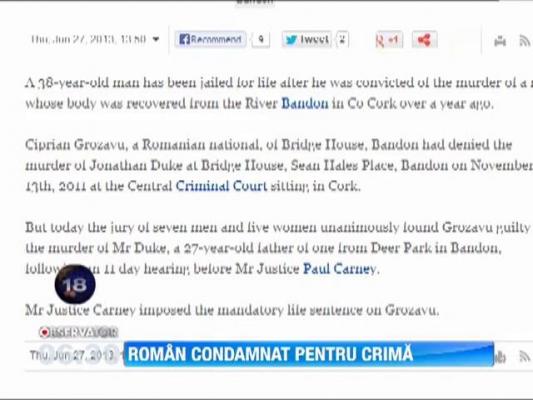 Roman condamnat la inchisoare pe viata in Irlanda