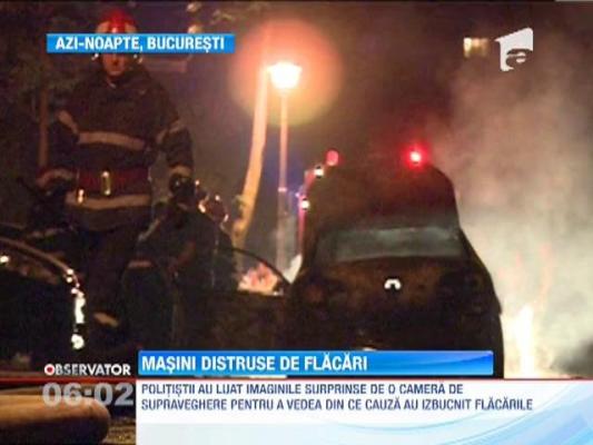 Trei masini au ars ca niste torte pe o strada din Capitala