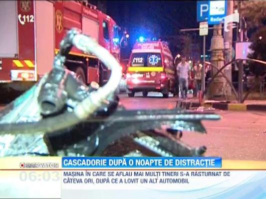 Cascadorie dupa o noapte de distractie! Un tanar din Capitala s-a rostogolit cu masina de cateva ori