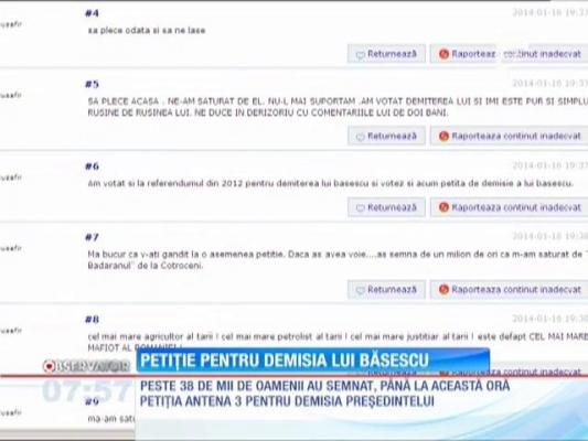 Antena 3 a iniţiat o nouă petiţie, prin care cere demisia preşedintelui Traian Băsescu