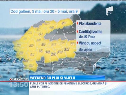 În weekend, COD GALBEN și COD PORTOCALIU de ploi și vijelii. Vezi județele afectate