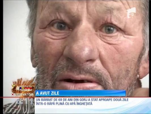 Un bărbat a stat aproape două zile într-o râpă plină cu apă înghețată