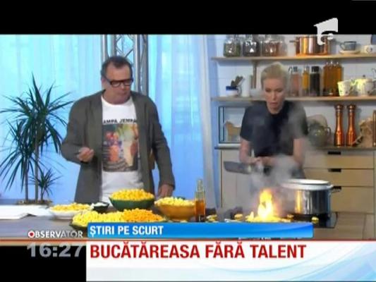 O femeie a fost cât pe ce să dea foc studioului în care gătea, în direct, la televizor
