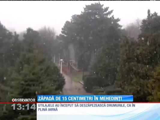 Zăpadă de 15 centimetri în Mehedinţi