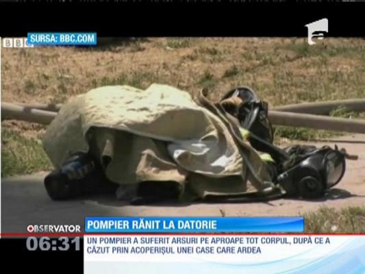 IMAGINI ȘOCANTE! Un pompier din California a căzut prin acoperişul unei case cuprinse de flăcări