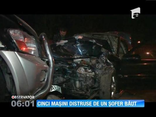 Cinci maşini distruse de un șofer băut