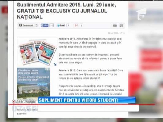 Suplimentul admitere 2015 apare , gratuit, împreună cu Jurnalul Naţional