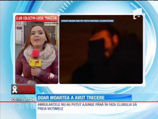 Altar de flori şi lumânări la locul tragediei din club Colectiv