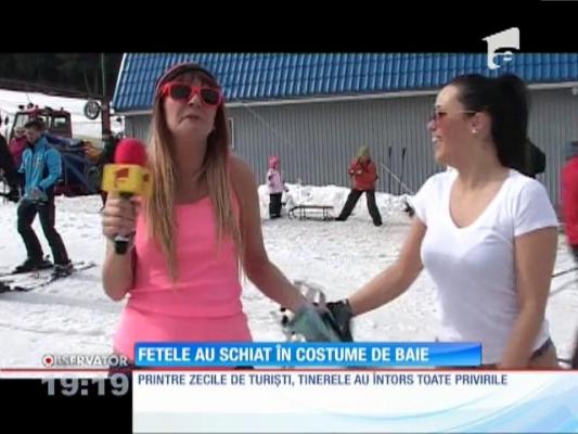 Două tinere din județul Alba au schiat în costume de baie