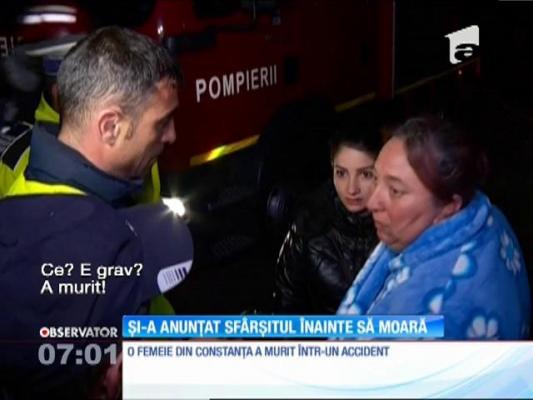 O femeie şi-a prevestit moartea şi s-a stins într-un accident de maşină. Iubitul ei, despre care cunoscuţii spun că era alcoolic, a izbit autoturismul în care se aflau trei oameni de un copac