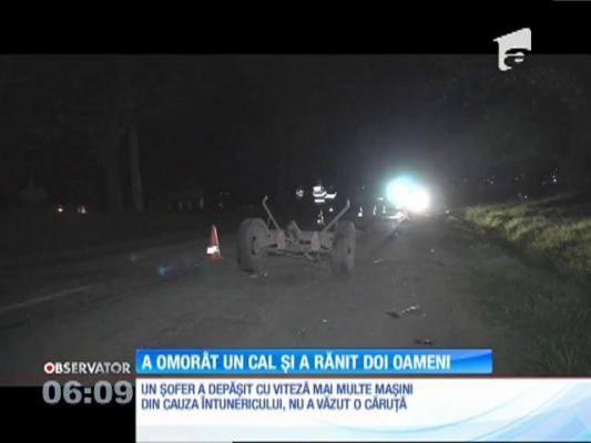 Căruţa spulberată de o maşină. Doi oameni au ajuns în stare gravă la spital