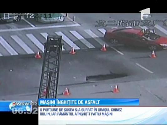 Maşini înghiţite de asfalt, pe o șosea din China