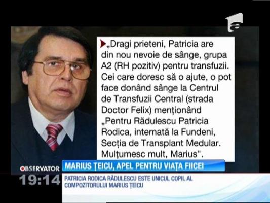 Patricia, unicul copil al compozitorului Marius Ţeicu, are nevoie urgentă de sânge pentru transfuzii